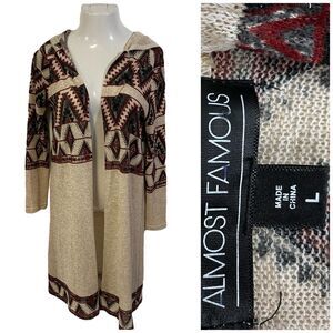 Almost Famous Sweater Womens Large Longline Cardigan Southwestern Hooded Knit